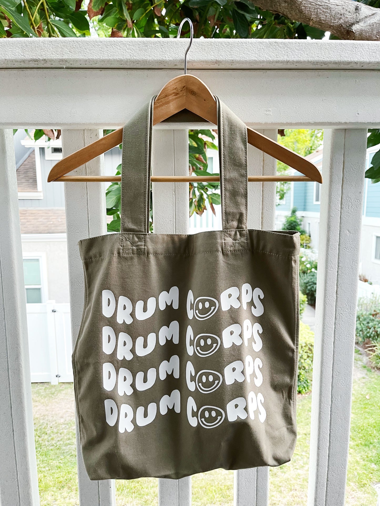 drum corps smiles tote bag (olive green)