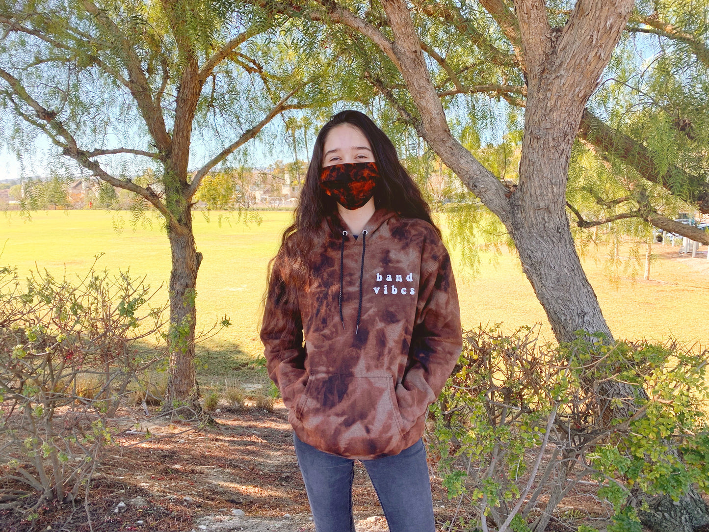 band vibes dark tie-dye pullover hoodie