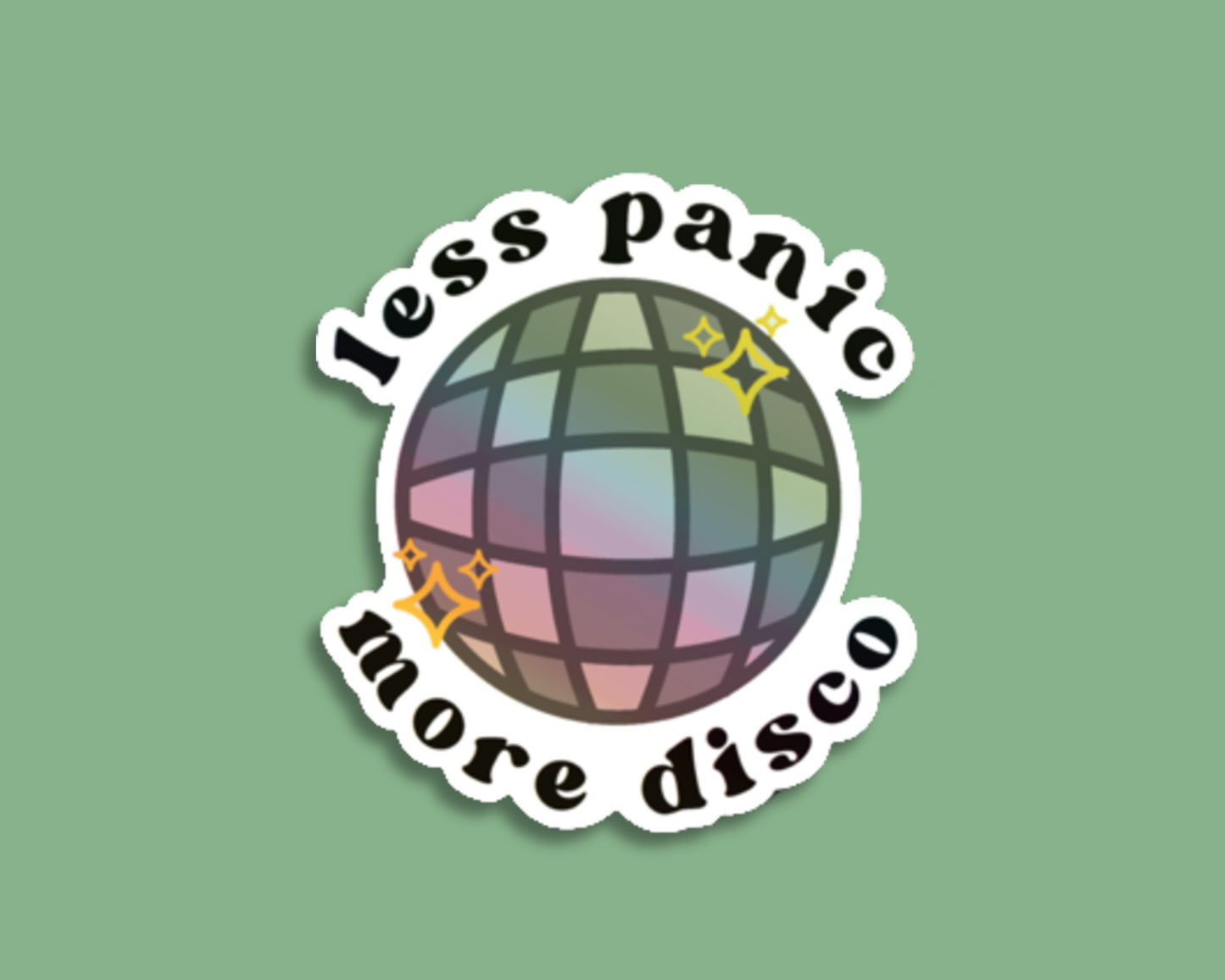 less panic more disco holographic sticker